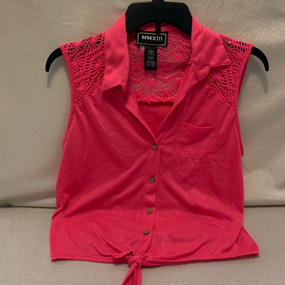 New Hot Pink Blouse with half lace on back. Size L